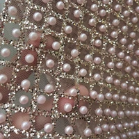 1 yard 10 thousand beads champagne goldbeigeredgreen grid tulle lace fabrics for fashion lady dress lace beads put one by one