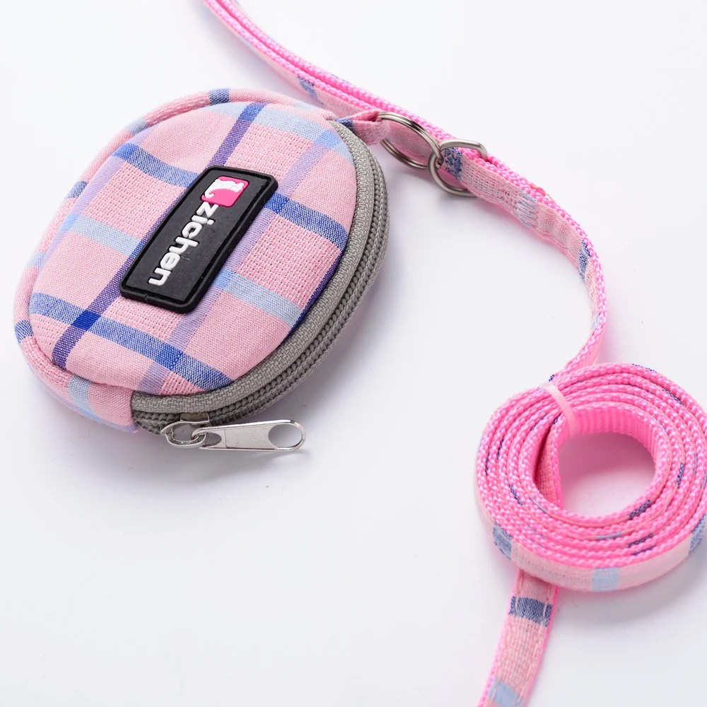 Клетчатый поводок для домашних животных в комплекте с кошельком мешком мусора