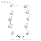 Модные длинные серьги-подвески Yhpup с натуральным жемчугом, изысканные геометрические металлические серьги 14 K для женщин, бижутерия для подарка