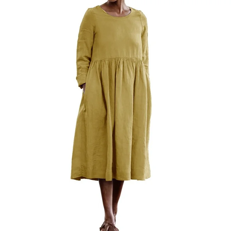 

S-5XL 2021 Women Long Maxi Summer Dress Casual Cotton Linen Big Pockets Beach Party Robe Femme Vestidos 121534WLA