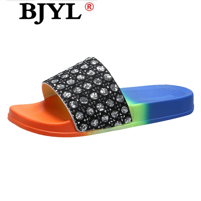 

2021 Summer New Women's Outdoor Beach Shoes Open Toe Flat Sandals Zebra Print Slippers Crystal Fashion Comfortable Sandals