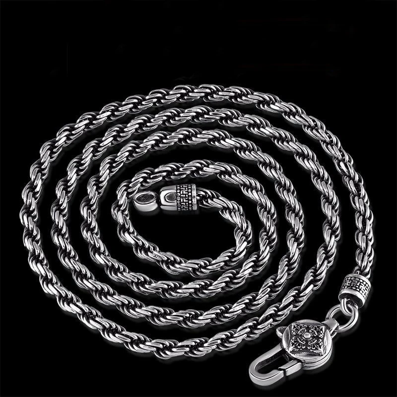 

Ожерелье из пеньковой веревки для мужчин, Колье серебряное в ретро стиле с шестью символами мантра Ваджра, Трендовое ювелирное изделие, акс...