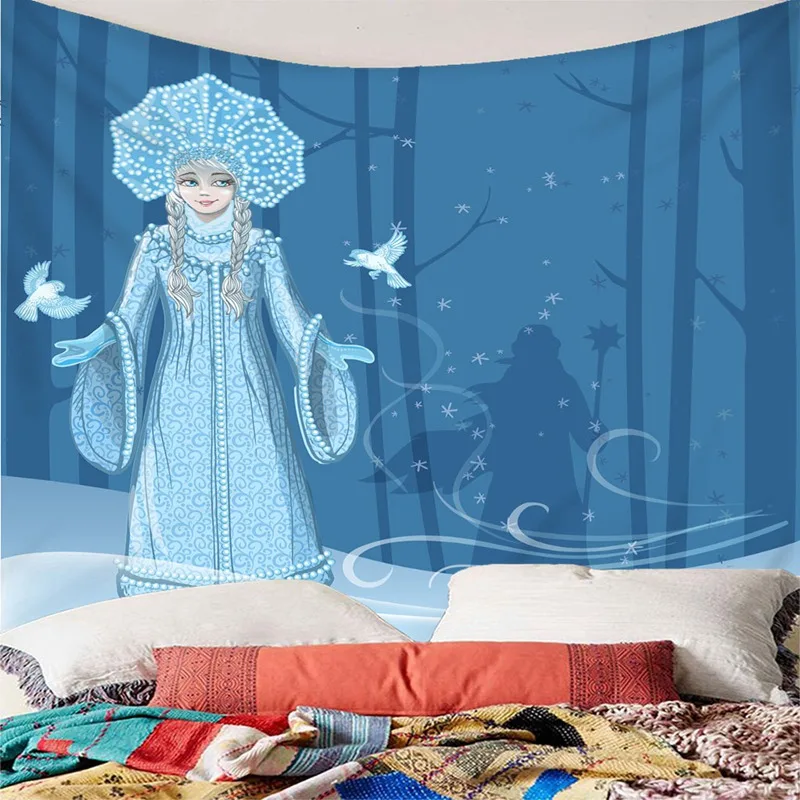 Santa Claus Tapestry Beautiful Snow Maiden Wall Hanging Tapestry High Quality 3D Coverlet Waterproof Tapestry Christmas Decor