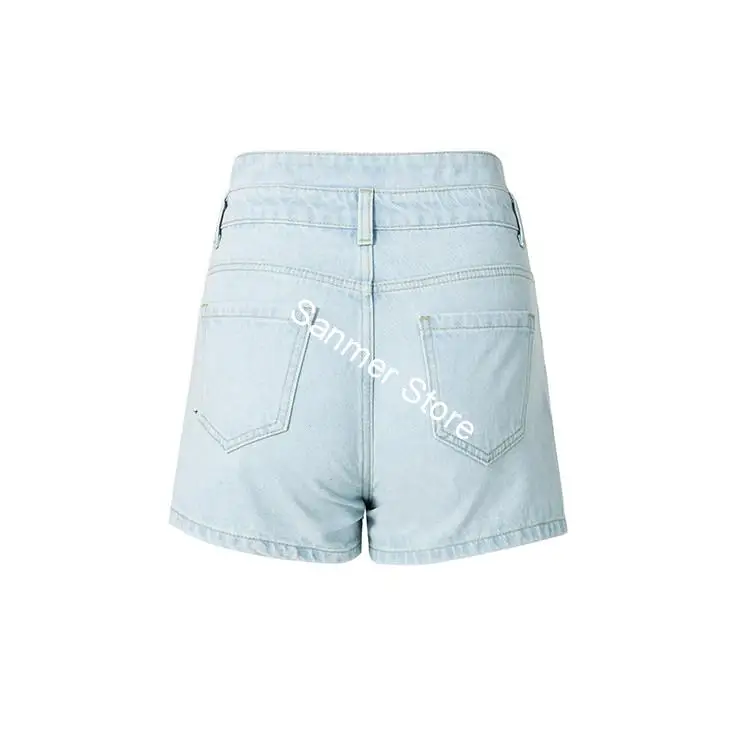 

Spring Summer Women Daisy Embroidered Denim Shorts High Waist Shorts