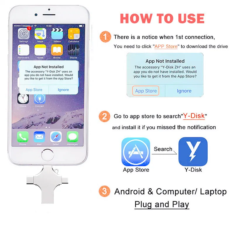 4 в 1 USB 3 0 флэш-накопитель для iPhone/Android Тип C Usb-ключ OTG Флешка 256 ГБ 128 Гб 64 32 16