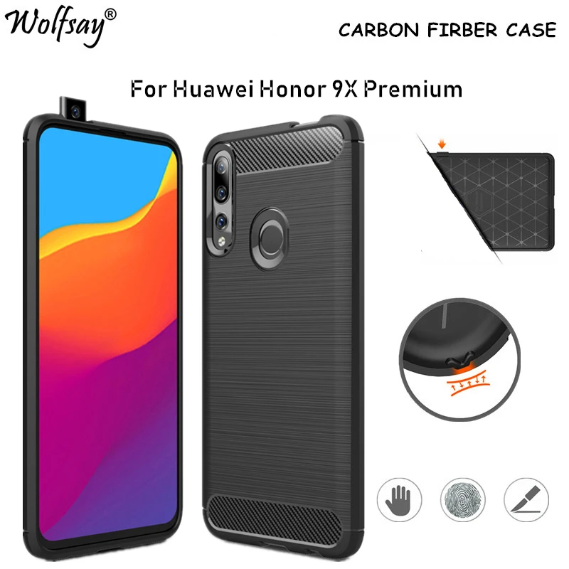 

Чехол из углеродного волокна для Huawei Honor 9X, Премиум чехол, ударопрочный бампер, силиконовый чехол для Honor 9X Premium, Чехлы, чехол 6,59 дюйма
