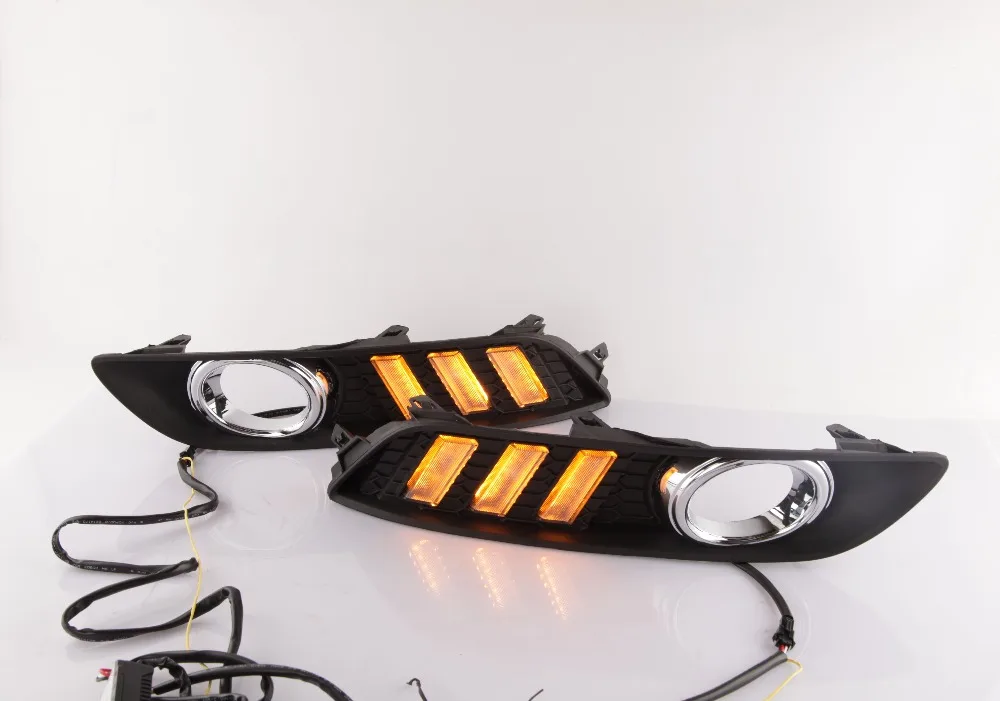 

eOsuns led drl daytime running light for NISSAN SYLPHY 2012-2015 with moving yellow turn signals and blue night running light