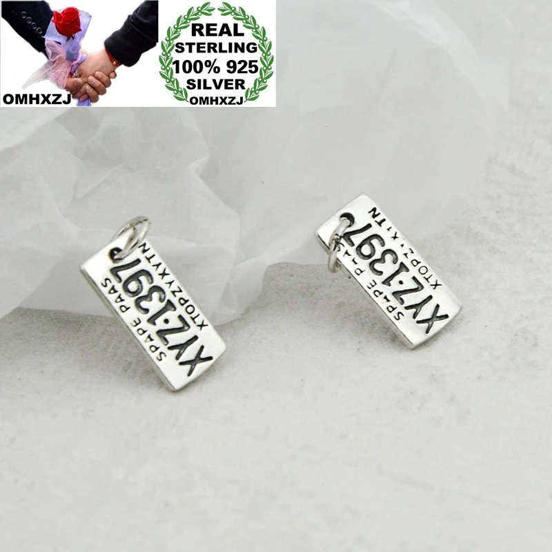 

OMHXZJ оптовая продажа HD66 европейский модный подарок на день рождения для женщины прямоугольные буквы 100% Стерлинговое Серебро 925 пробы Очаров...