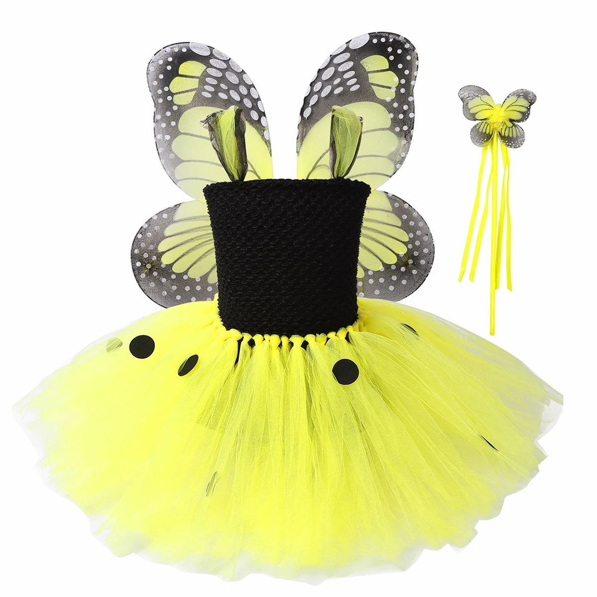 

ChicTry Kids Girls Sleeveless Mesh Tutu Dress with Wings and Fairy Wand Set for Halloween Carnival Cosplay Birthday Party