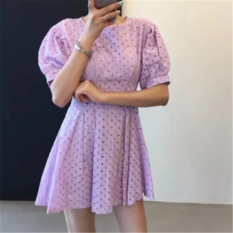 

Корейское ажурное кружевное платье с коротким рукавом First Love, лаванда