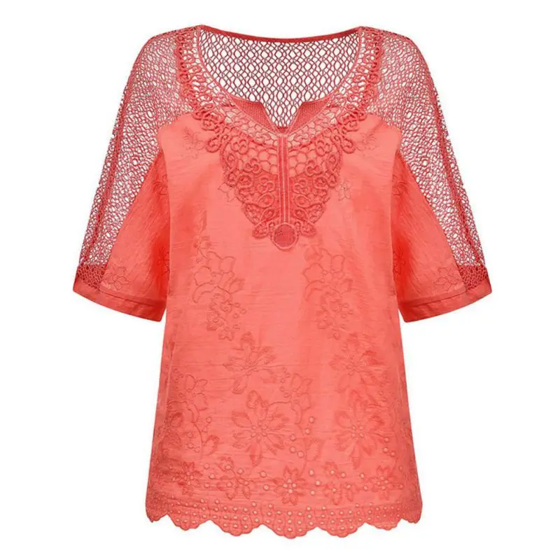 

Женская кружевная майка с коротким рукавом, V-образным вырезом и вышивкой