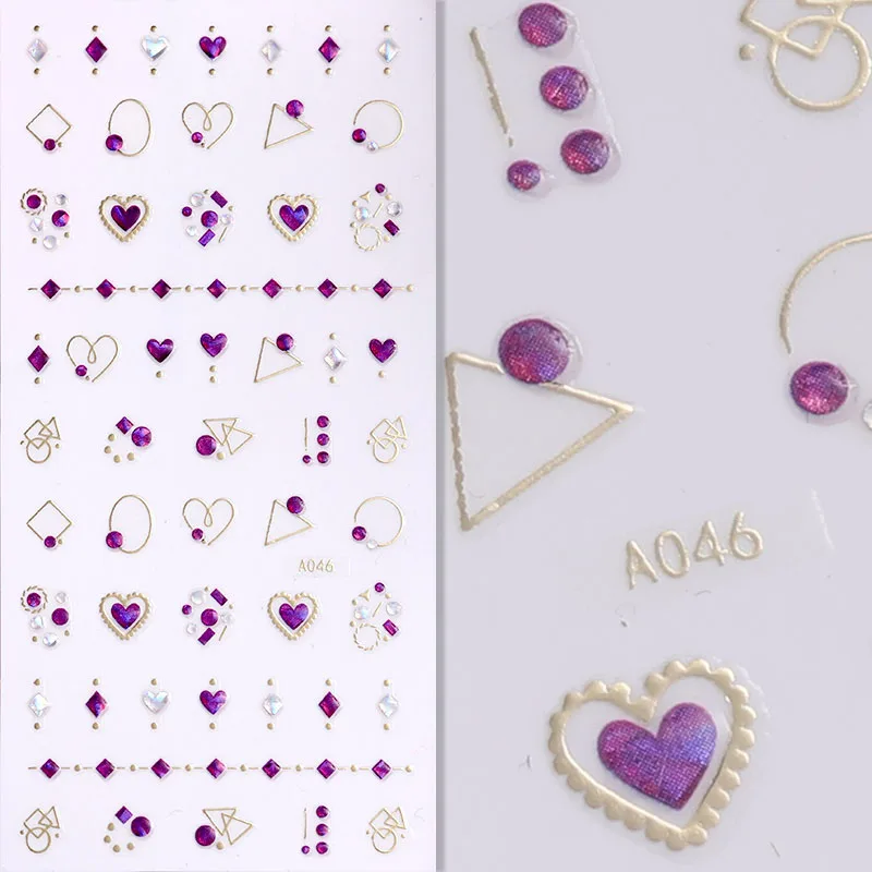 A046 FlorVida стикеры 3D на ногти Nail Art со стразами драгоценные камни Сверкающий Кристалл Блестящий стикер на клейкой основе для дизайна ногтей маникюр - Цвет: A046
