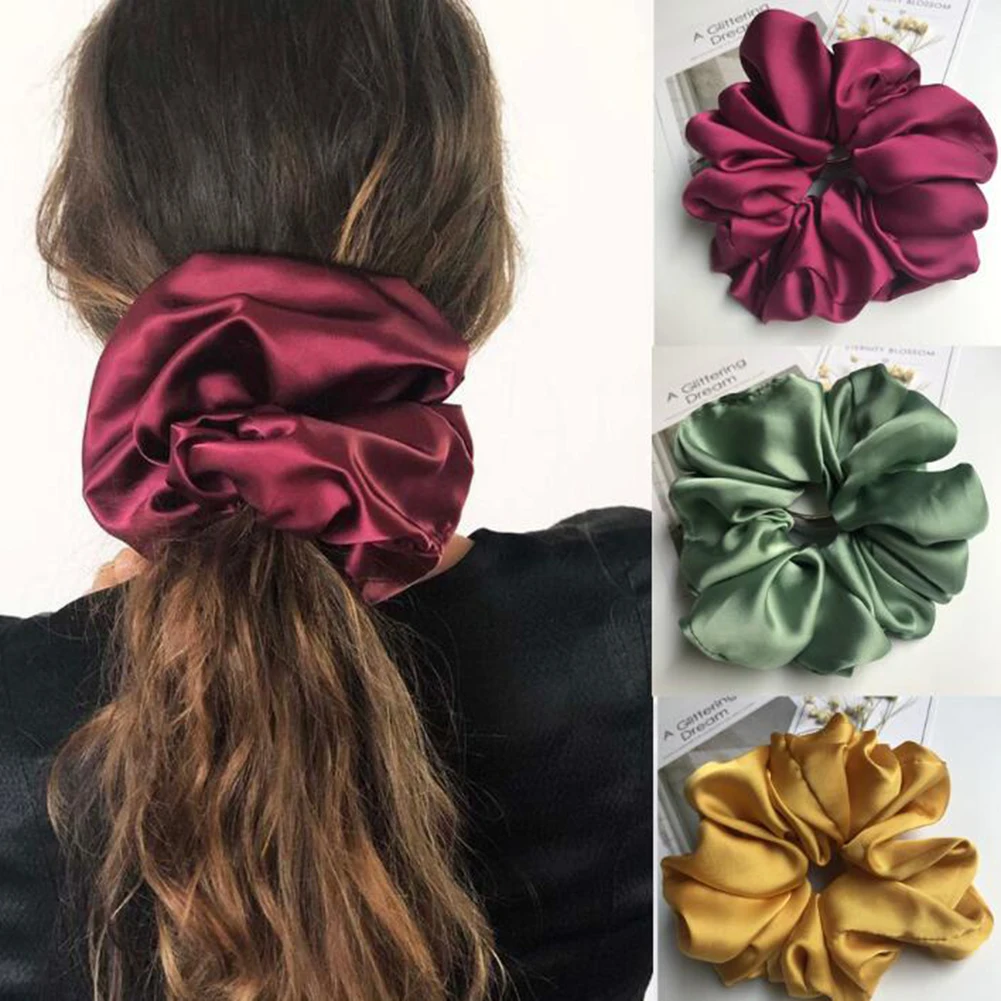 Oversized Hair Scrunchies For Women Solid Satin Silk Scrunchie Hair Rubber Bands Elastic Hair Ties Accessories Ponytail Holder