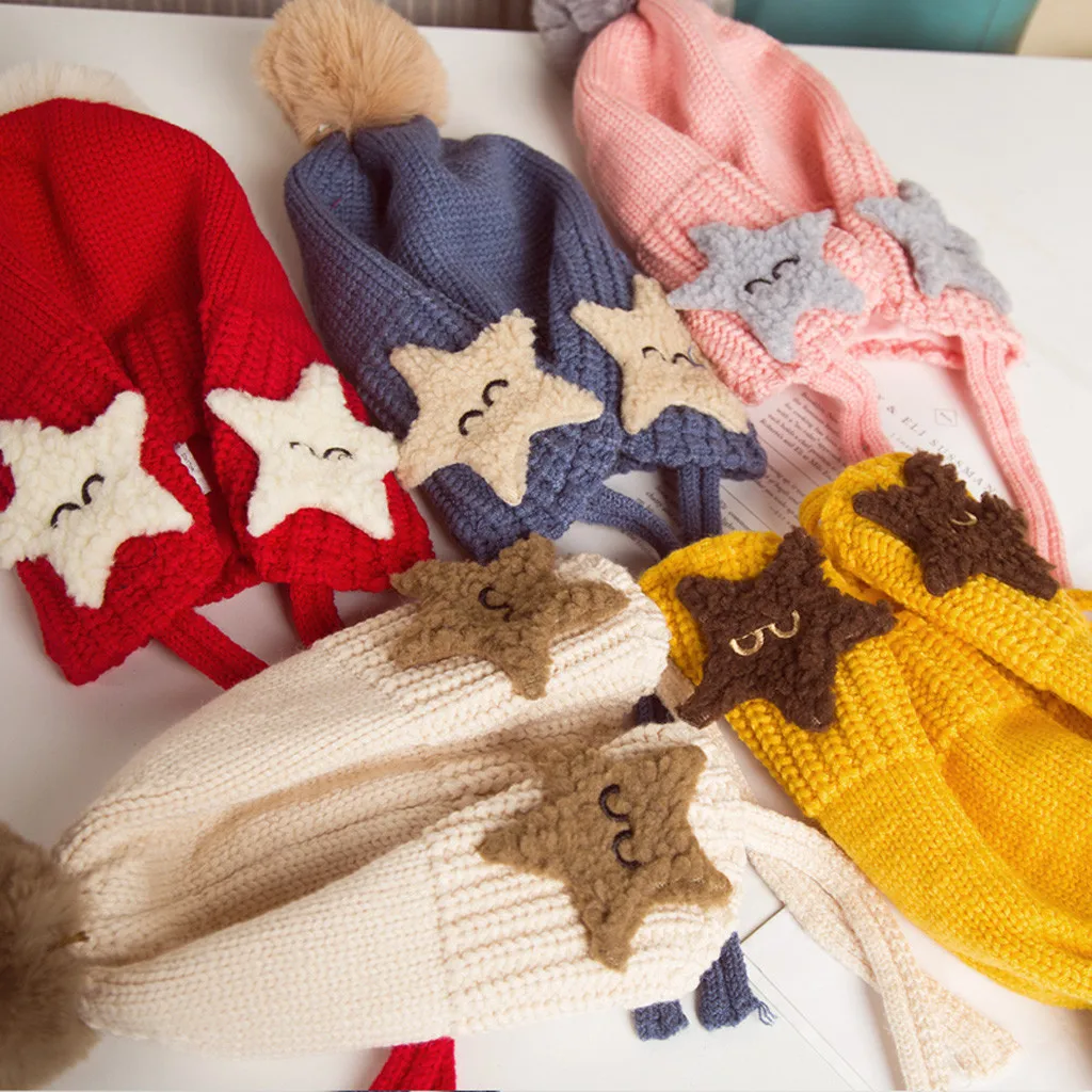 Теплая мультяшная шапка-клубника с помпоном для волос детская зимняя Милая шапка