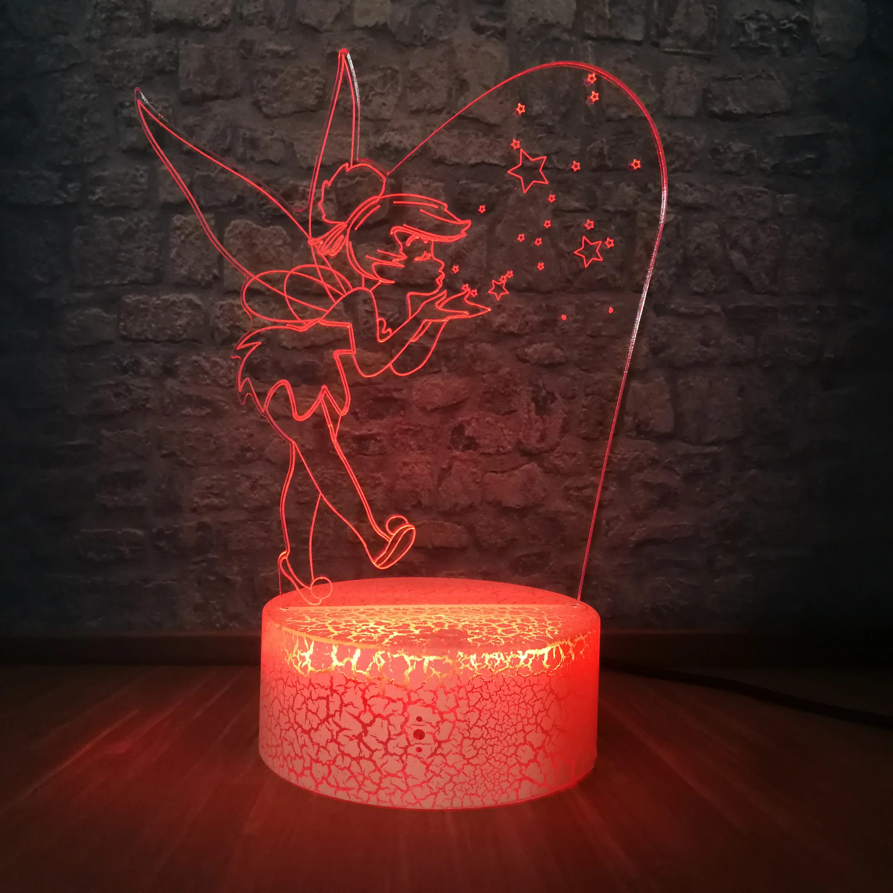Аниме Тинкер Белл Феи 3D иллюзия Led 7 цветов меняющий ночной Светильник декор для