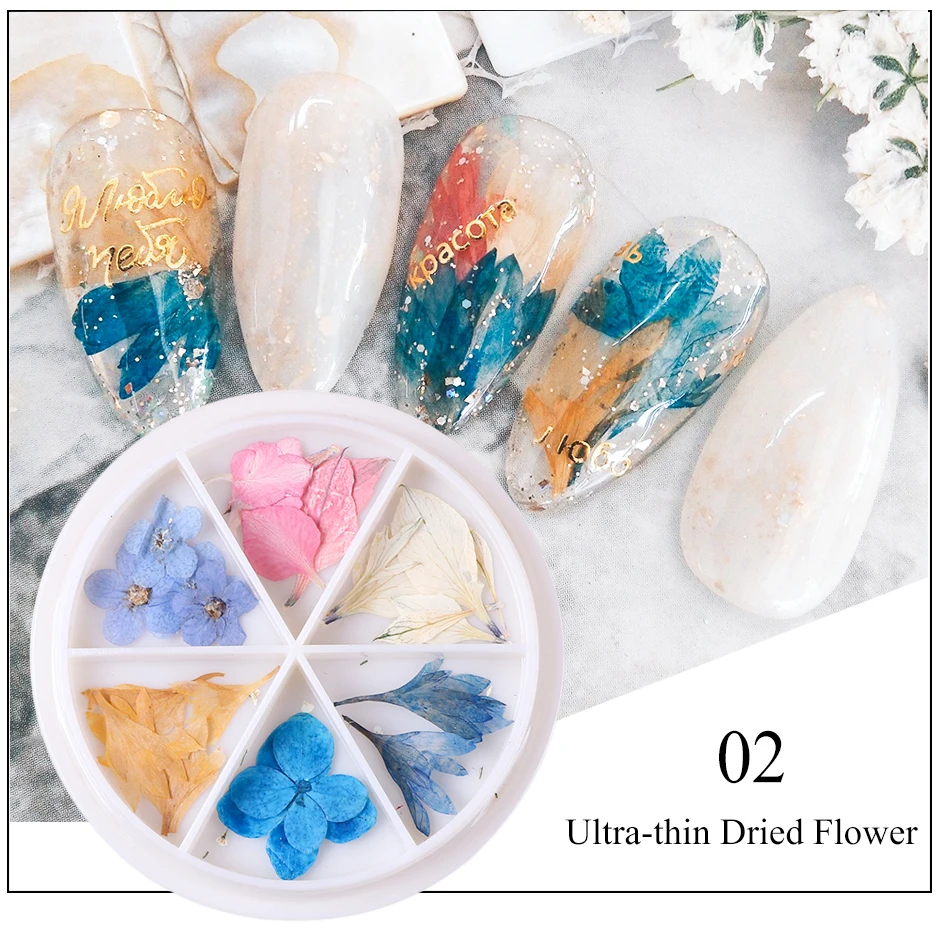 3D сушеные лепестки для украшения ногтей в колесике ультратонкие натуральные Цветочные листья кулон настоящие консервированные наклейки аксессуары советы CH1559