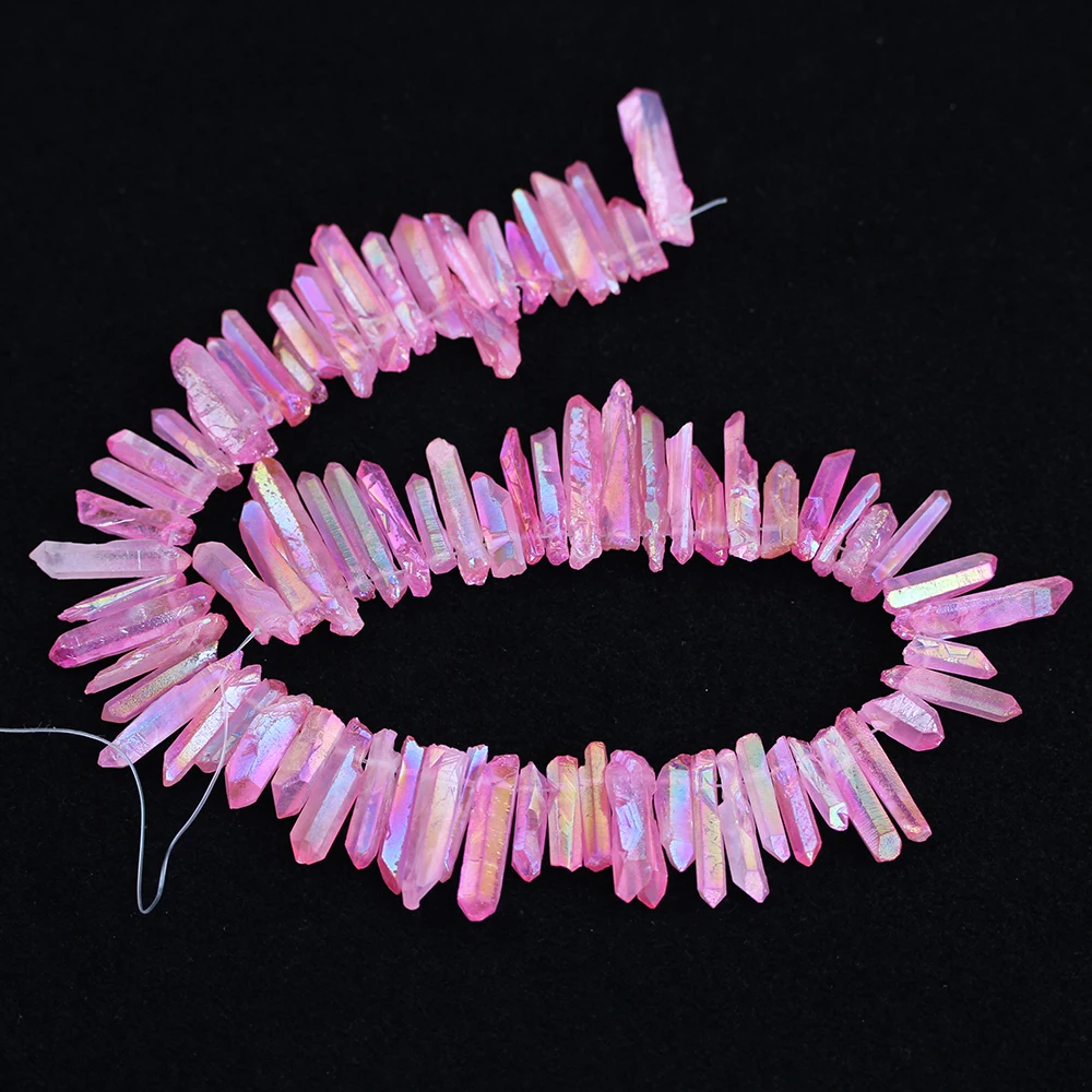 

Approx 73Pcs/Strand Top Drilled Natural Pink Color Quartz Crystal Stick Point Spacer Beads For DIY Jewelry Making XFX-183JBBH