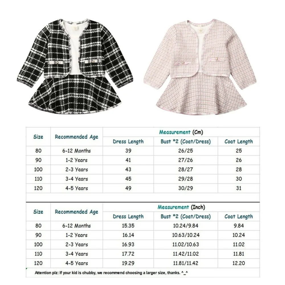

Dress 2Pcs Party Warm Outfit + Fashion 1-6Y Baby Girls Clothes Sets Birthday Long Sleeve Plaid Coat Tops