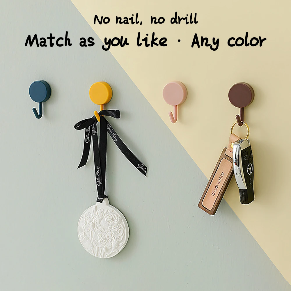

10pcs Candy Solid Color Strong Paste Adhesive Wall Hook Nordic Home Decoration Minimalism Style Sticky Hook For Kitchen Bathroom
