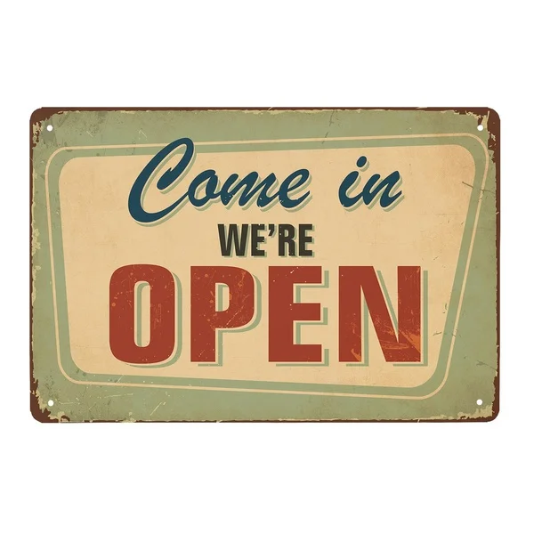 

Винтажный оловянный плакат с надписью «Come in We'm Open», металлический жестяной плакат 8x12 дюймов в стиле ретро, для гаража, дома, кухни, бара, рест...