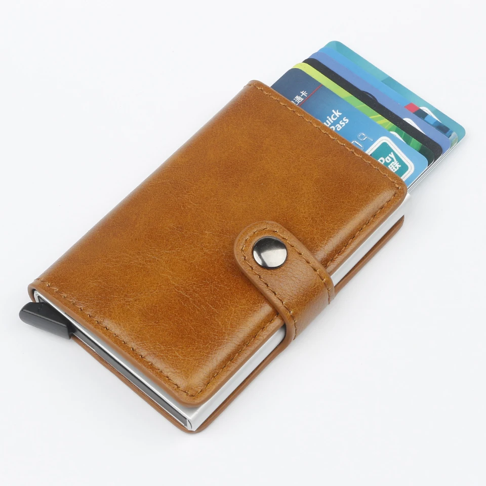Brown Gemeer Rfid держатель для карт мужские кошельки сумка для денег Мужской винтажный черный короткий кошелек маленький кожаный тонкий кошелек мини-кошельки тонкие - Цвет: Brown
