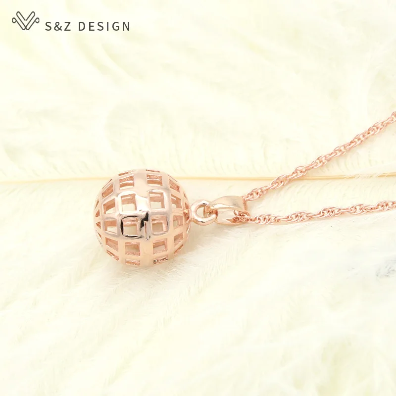 S &amp Z дизайн Европейский Американский полый шар 585 розовое золото висячие серьги