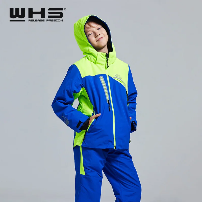 WHS лыжный костюм куртка для девочек-подростков куртки с защитой от ветра и брюки