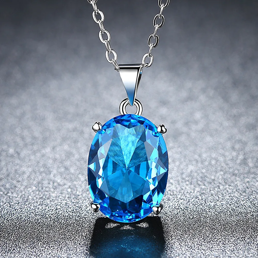 

Oval Pendant Necklace for Women Clavicle Chain Personality Blue Crystal Charms Necklace Jewelry Gifts