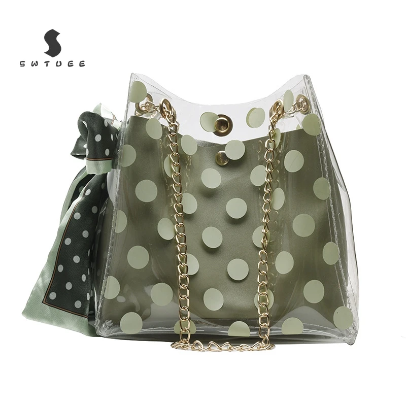 Женские сумки прозрачная волнистая сумка универсальная на цепочке одно плечо