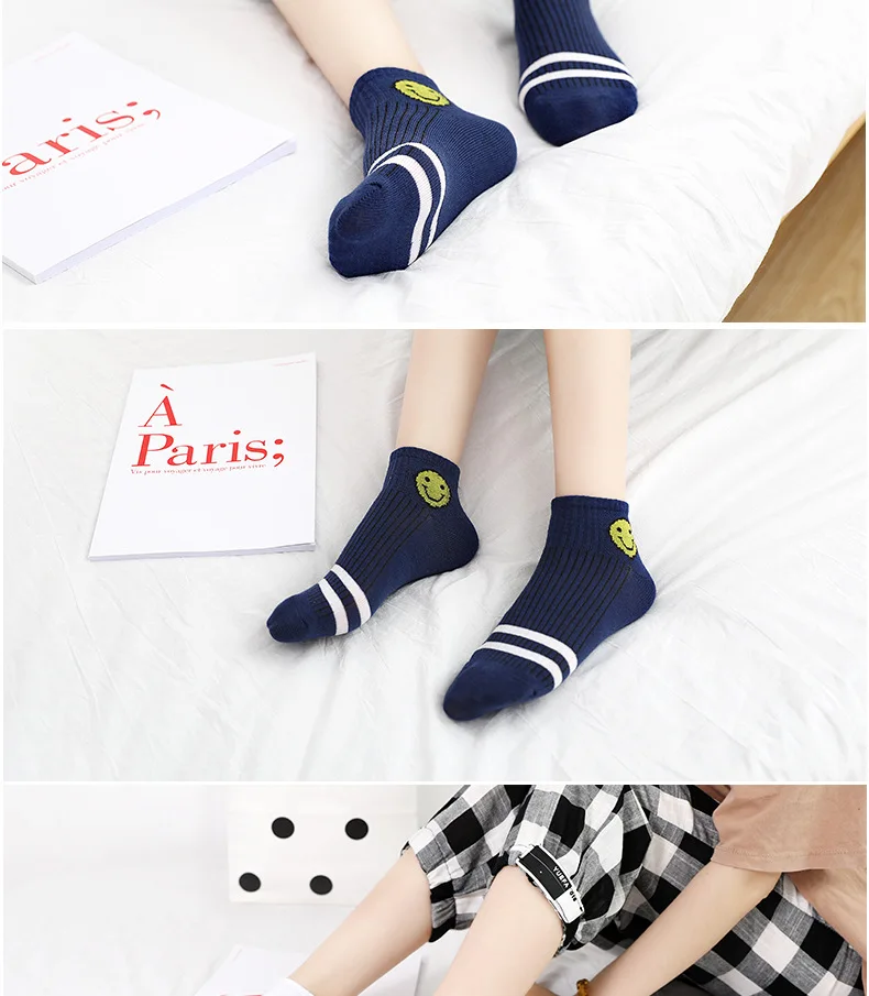 LJIQQ 5 pairs women socks sports socks low tube socks new spring and summer smiley college wind socks hot sell