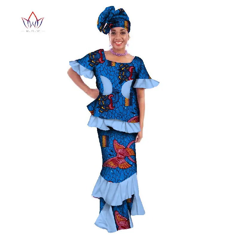 

2021 Африканский хлопковый костюм с принтом Дашики, женская рубашка с оборками большого размера и топ, африканская традиционная одежда Kanga BRW ...
