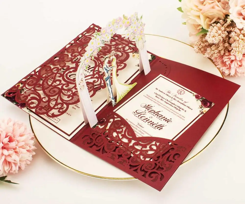 Бесплатная доставка 50X 3D темно-синий бордовый серый всплывающая Свадебная