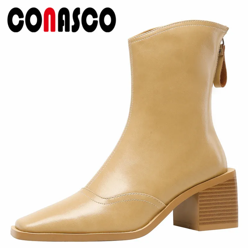 

CONASCO New Elegant Women Mid-Calf Boots Autumn Winter Warm Genuine Leather Causal Prom Office Lady Shoes Concise Shoes Woman