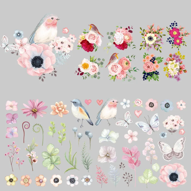 

Iron on Flowers Bird Patch Set on Clothes Kids Fashion Heat Transfer Cartoon Animal Sripes Thermal Stickers on Clothes custom F