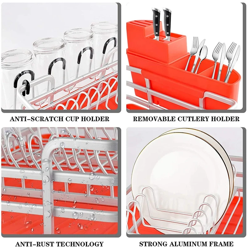 

Dish Drying Rack,Rustproof Dish Rack and Drainboard Set,Dish Drainer with Swivel Spout,Cutlery and Cup Holder