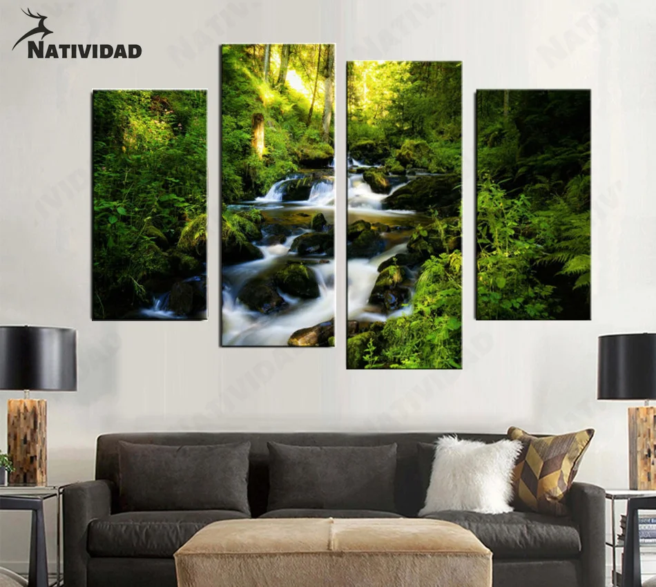 

Tropical Rainforest Jungle Photography Picture Print Canvas Art Painting Woods Small Stone Creek Hd Art Poster Home Wall Decor