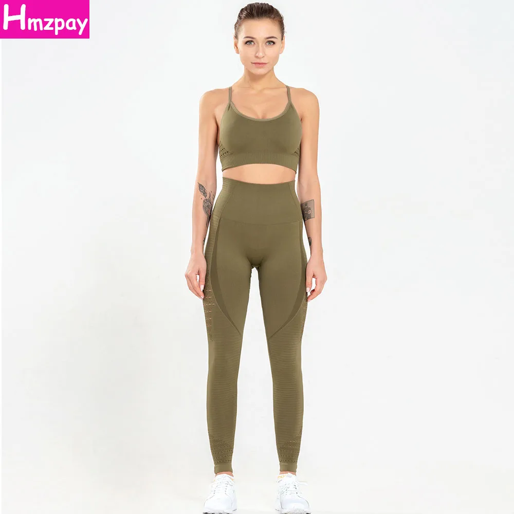 

Women Beauty Back Workout Outfits Bra Set High Waisted Yoga Running High Elastic Leggings Tracksuit Gym Set