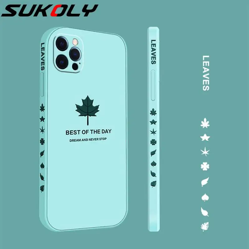 

For iPhone 12 Pro Max 11 XS Max XR X 8 7 6 6s Plus Shockproof Camera Lens Protection Cover Maple Leaves Square Silicone Case