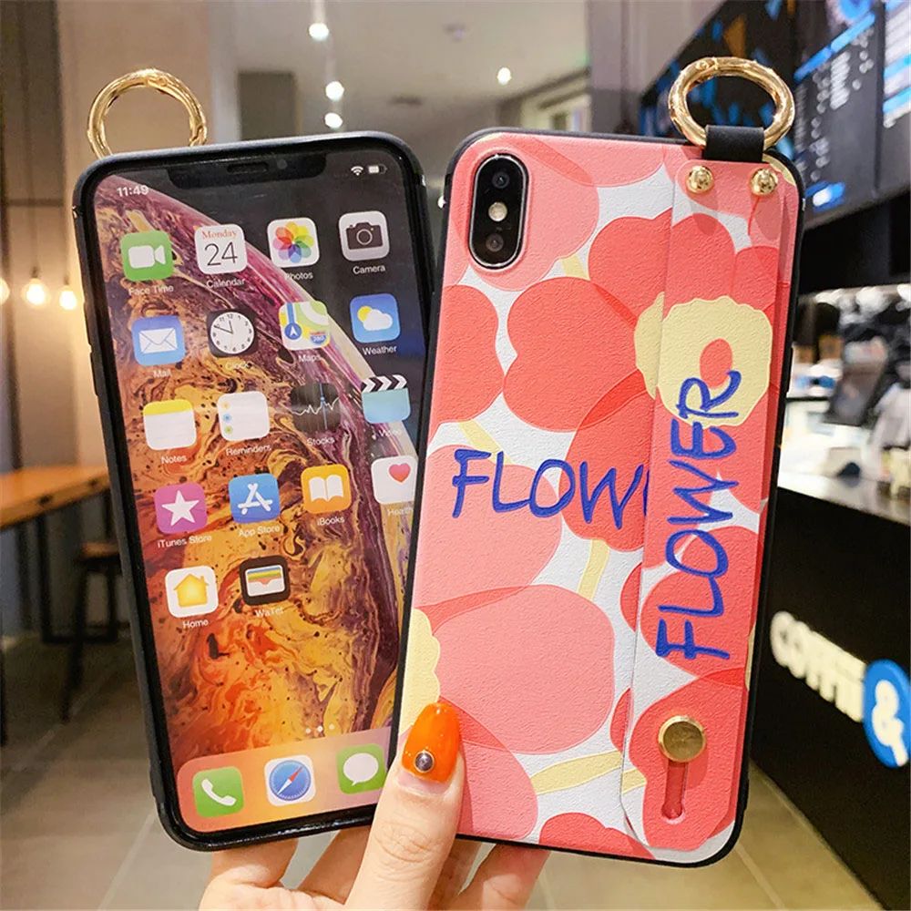 Роскошный 3D тисненый розовый синий цветок ремешок на запястье держатель для