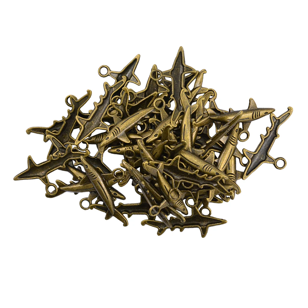 50 шт. античные бронзовые мини подвески в виде акулы для древних ювелирное изделие