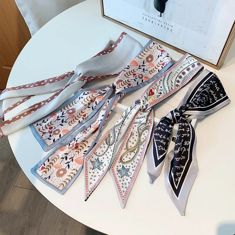 

Women Retro French Printed Hairband Hair Ribbons without Elastic Silk scarf