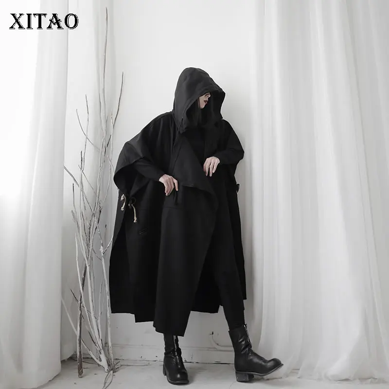 XITAO шерстяное Женское пальто свободного кроя в стиле Харадзюку Тренч с капюшоном