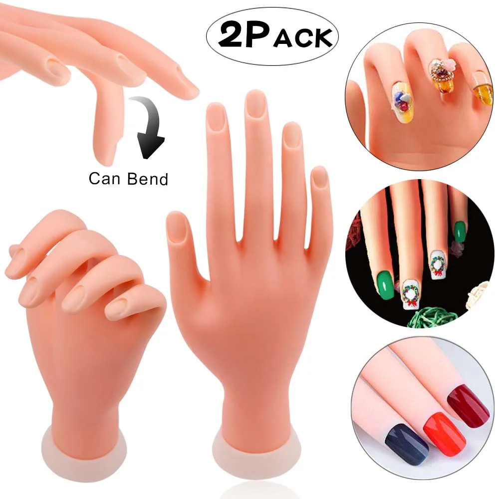 Nail Practice Fake Hand Model Flexible Movable Silicone Prosthetic Soft Nail Art Display Model Manicure Hands Tool for Training