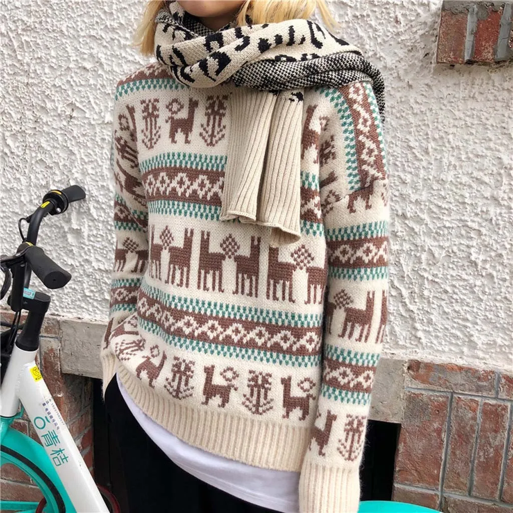 Merry Christmas Sweater Women Winter Xmas Knitted Pullover Female Snow Patterns Dot Print Long Sleeve Jumper | Женская одежда