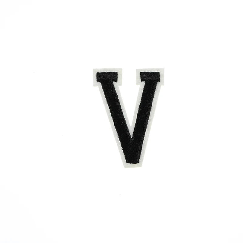 V 1 шт., английская лента с надписью на спине, вышивка, гладильная нашивка, вышивка, наклейки для одежды, чистый белый цвет, английские буквы, вышивка - Цвет: V