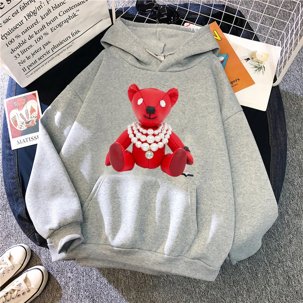 

Rich Bear Prints Woman Sweatshirt Retro Style Hip Hop Hoodie Autumn Warm Fit Clothing Fashion O-Neck Warm Female Hoodies