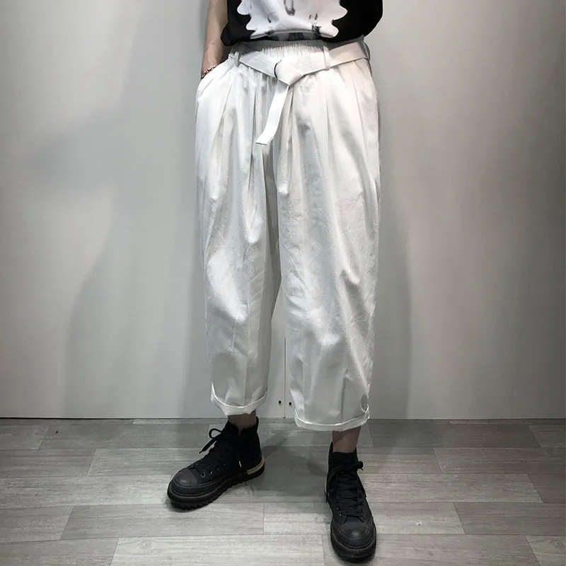 Men's Wide-Leg Pants Summer New Pure Color Straight Belt Classic Simple Fashion Casual Loose Oversized Pants