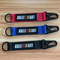 half circle alloy key ring nylon textile embroidery ralliart emblem racing car keychain belt pendant for mitsubishi accessories