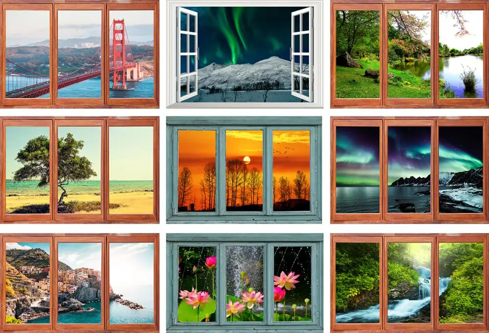 Наклейка на окно настенный стикер с пейзажем съемные обои наклейка кухню плакат