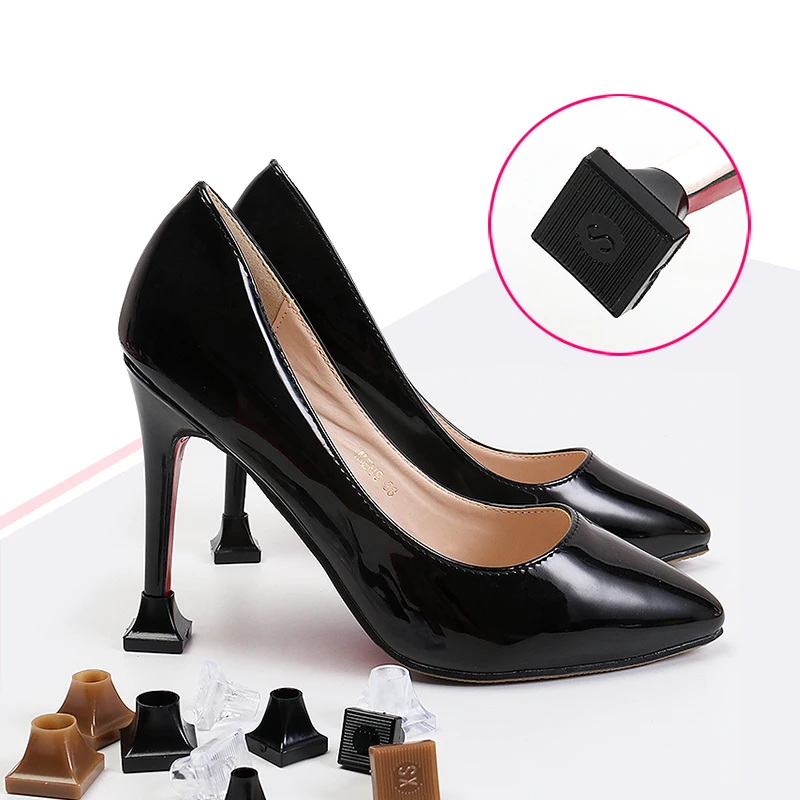 

2Pcs Woman High heels Shoe Covers Square TPU/PVC Material Soft Damping Heel protector Silencer Non-slip Heel protector